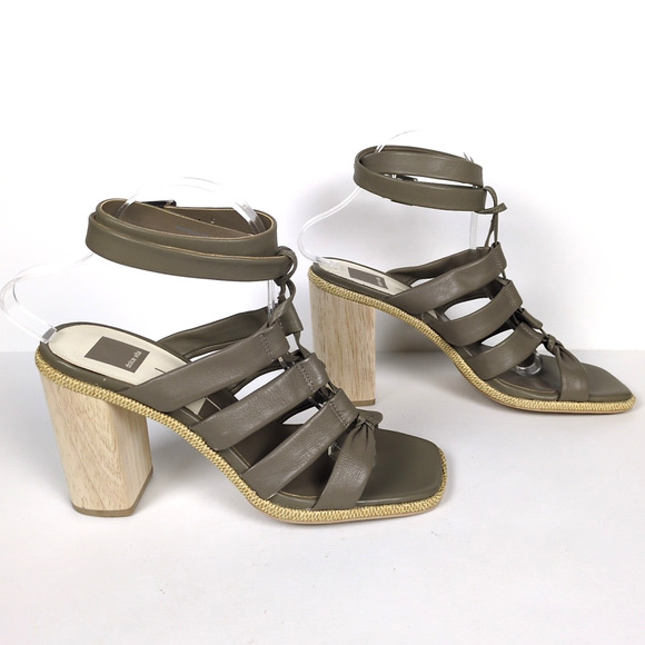 DOLCE VITA Grey Olema Block Heeled Sandal Leather Wrap Around Ankle Women's 9 - Picture 3 of 9